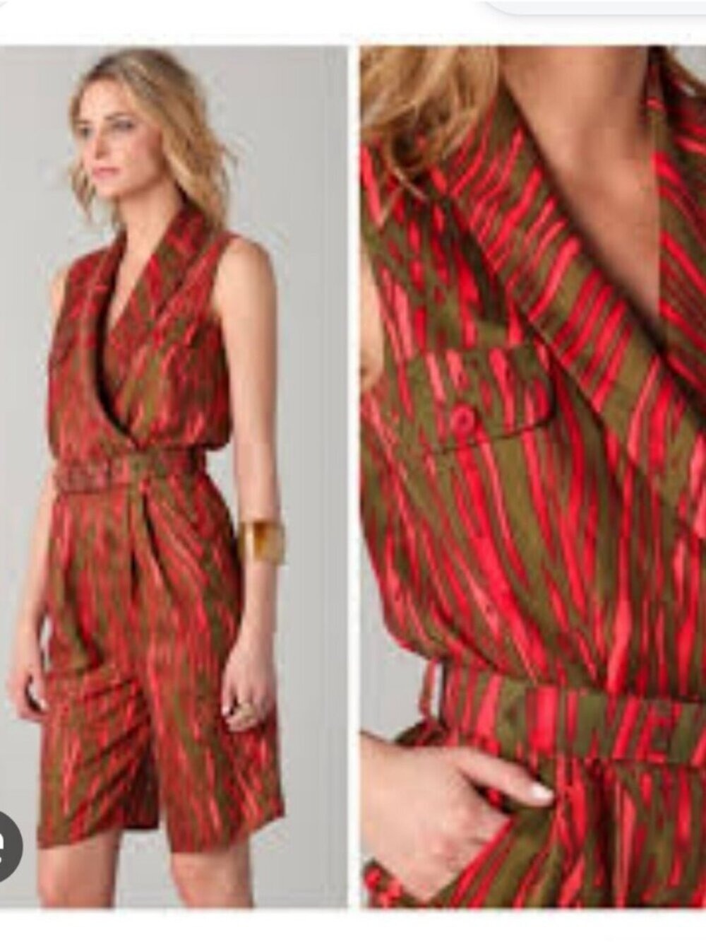 NWT RACHEL ZOE | safari romper 100% silk red  green animal Print Sz 4